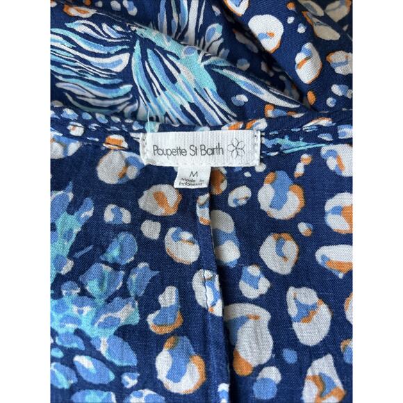 Poupette St Barth Flowy Floral Maxi Dress Blue Sz M Deep Slits LLona Long Sleeve - Picture 12 of 16